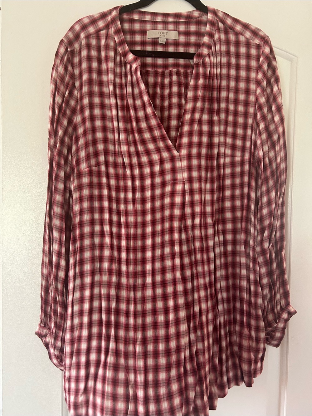 LOFT Red and White Plaid V-Neck Tunic